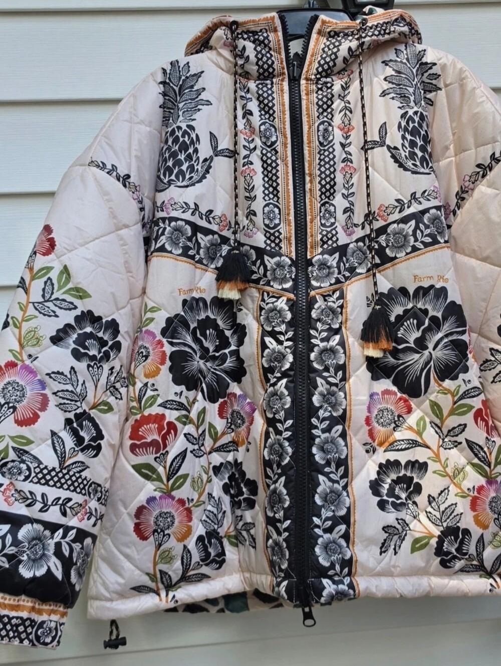Stuning New Farm Rio Romantic Garden Reversible Puffed Hooded Belted Jacket L XL - Picture 7 of 16